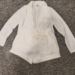 White coord set blazer and shorts